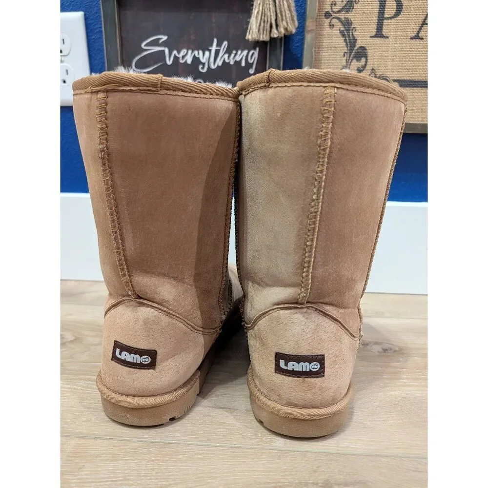 Lamo Alaska Suede Sheepskin Winter Boots Slippers Men's 11 Chestnut Tan NWOT